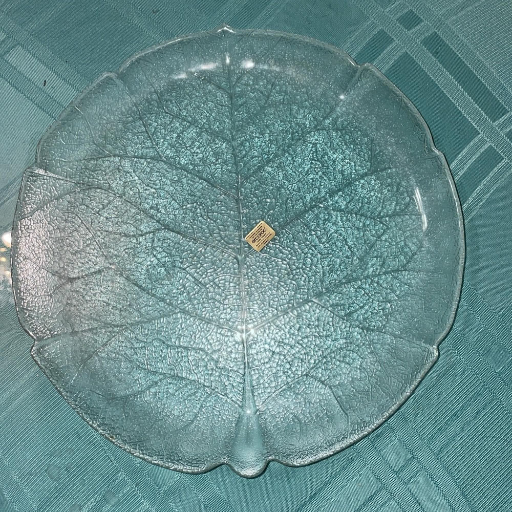 Set Of 5 Arcoroc France Aspen Leaf Clear Textured Grande Glass Dinner Plates